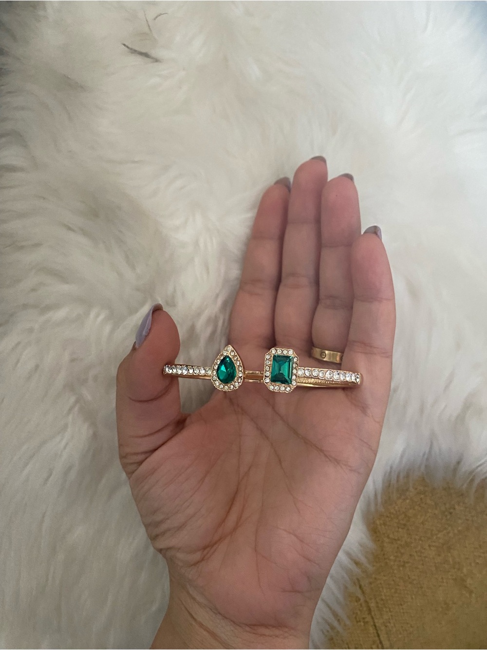 Gold-Tone Emerald Crystal Open Cuff Bracelet - Women Jewelry